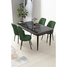 Canisa Nil Serisi 70x110 Sabit Mutfak Masası Takımı Siyah Mermer Desen Masa 4 Haki Yeşili Sandalye Masa Siyah Mermer Desen Sandalye Haki Yeşili