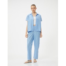 Koton Pamuklu Pijama Altı Düz Paça Beli Lastikli Nakışlı Mavi 4slk50037mw Mavi