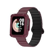 Xiaomi Redmi Watch 2 Silikon Kordon Ogaa Krd-105 Strap Kayış-koyu Kırmızı-siyah