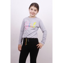 Toontoy Kız Çocuk Girl Baskılı Sweatshirt Gri Melanj