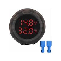 Devremarkt Yuvarlak Voltmetre Termometre 12v 24v Panel Tip Montaj Dijital Kırmızı Renk Led Sıcaklık Isı Voltaj