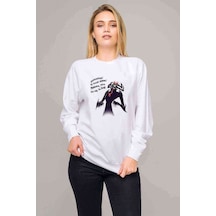 Samurai Jack Baskılı Beyaz Kadın Sweatshirt (528291108)
