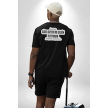 Başıma Güzel Şeylerde Gelsin İstiyorum Mesela Mermi Yazılı Pamuklu Unisex Oversize Sırt Dijital Baskılı Siyah T-shirt Siyah