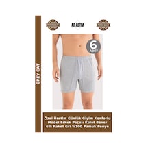 Grey Cat Özel Üretim Günlük Giyim Konforlu Model Erkek Paçalı Külot Boxer 6'lı Paket Gri %100 Pamuk Penye