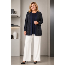 Bihan Store Kadın Sim Detaylı Ceket Ve Bluz İkili Takım - Y26-7028 - Lacivert