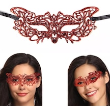 Kırmızı Dantel Masquerade Maskesi 9 No Altın Ve Çok Renkli