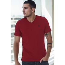 T8568 Dewberry V Yaka Erkek T-shırt-bordo-1