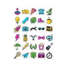 30 Adet Vektörel Pop-kültür Sticker Seti - Laptop Defter Ajanda İçin Çok Renkli