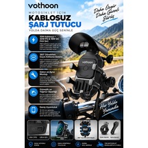 Şarjlı Motosiklet Telefon Tutucu Güneş Ve Yağmur Korumalı 15w Kablosuz 360 Döner Gidon Ve Ayna Bağlantılı