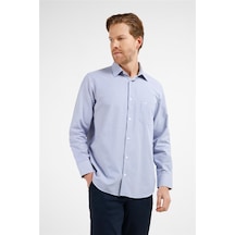 İmza Lacivert - Beyaz Çizgili Desen Sert Yaka Uzun Kol Cepli Comfort Fit Pamuklu Gömlek 1004255280 Lacivert - Beyaz