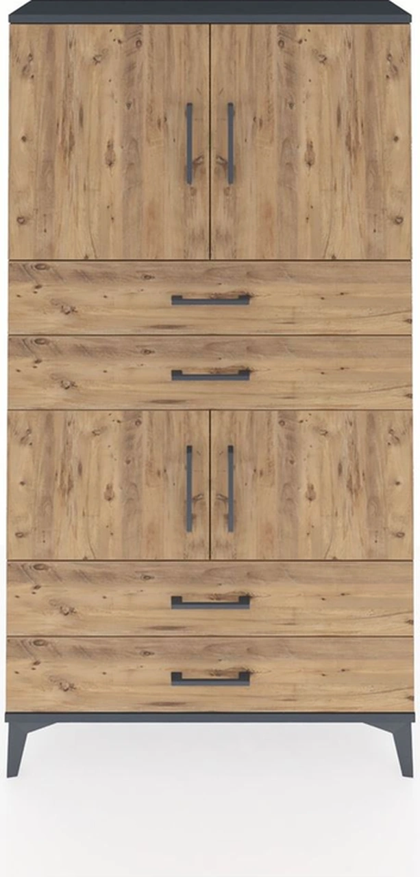 Arges Dolap 3 Raflı 4 Çekmeceli 4 Kapaklı 88x30x163 Antrasit-çam Antrasit