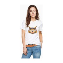 Polygonal Head Owl Baykuş Baskılı Beyaz Kadın Tshirt