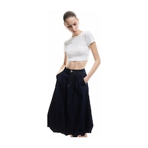 Koton Düğmeli Cep Detaylı Denim Midi Balon Etek Koyu İndigo 5sal70024md Dark Indigo