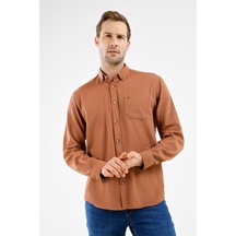 İmza Açık Bej Düğmeli Yaka Uzun Kol Cepli Slim Fit %100 Pamuk Gömlek 1004255213 Açık Bej