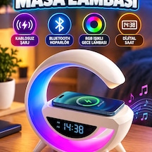 Kablosuz Şarj Özellikli Bluetooth Hoparlör Rgb Işıklı Gece Lambası Dijital Saat