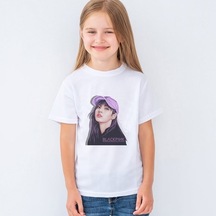 Blackpink Lisa Baskılı Unisex Çocuk Tişört T-Shirt Mr-07 Beyaz