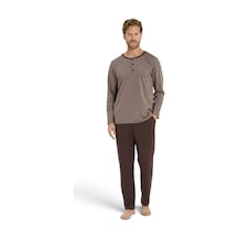 Pijadore Erkek %100 Pamuk Uzun Kollu Pamuklu Pijama Takımı 2287 Kahverengi