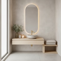 45x101 Cm Modern Oval Led Banyo Aynası Dokunmatik, Dim Edilebilir 3000k Günışığı Sarı