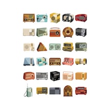30 Adet Retro Masa Radyosu Sticker Seti - Laptop, Ajanda Ve Kılıf İçin Çok Renkli