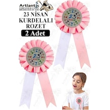23 Nisan Kurdelalı Rozet 2 Adet Pembe Beyaz Yaka Rozeti Çocuk Bayram Etkinlik 15 Cm Kokart