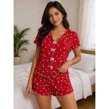 Kadın 01597 Kaşkorse Şortlu Pijama Takımı Kırmızı Kadın 01597 Kaşkorse Şortlu Pijama Takımı Kırmızı