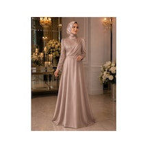 Gül&can Butik Tesettür Abiye Elbise Bej Bej