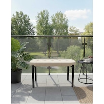 Özcan Metal 90 Cm Metal Ayaklı Puf Bench Antre Salon Mutfak Yatak Odası Balkon Puf Bej