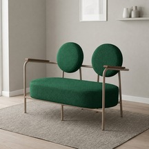 Venüs İkili Koltuk Soft Kumaş Ofis Bekleme Koltuğu Cappuccino Metal İskeletli - Yeşil