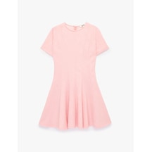 Koton Slim Fit Kısa Kollu Bisiklet Yaka Volümlü Mini Kloş Elbise Pembe 6sak80326ek Gül