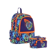 Kaukko Kids Erkek Çocuk Okul Çantası Ve Isı Yalıtımlı Beslenme Çantası Seti L5269+l7269 Futbol Topu Baskılı - Lacivert Turuncu Lacivert - Turuncu