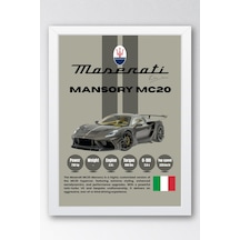 Maserati Mansory Mc20 Premium Araba Tablosu - Teknik Özellikli İtalyan Otomobil Duvar Dekoru Beyaz