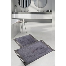 Nova Antrasit 60x100 + 50x60 Cm 2'li Köşeli Ponpon Saçaklı Banyo Çok Renkli
