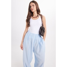 Tudors Kadın Slim Fit Dar Kesim Pamuklu Likralı Boyundan Bağlamalı Yumuşak Dokulu Beyaz Bluz -50718