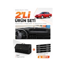 E-biz Hyundai Excel 1989-1994 Uyumlu Torpido Örtüsü + Deri Bagaj Çantası Seti - Siyah - Hu019
