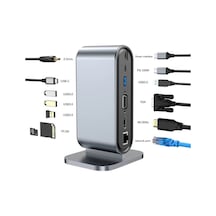 Type-C to Hdmi 4K@30Hz, VGA 4xUSB3.0, RJ45 Ethernet, Kart Okuyucu, PD 100W, 3.5mm Ses Çevirici Kablo