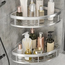 Maxaccess Gümüş 2 Adet Delme Gerektirmeyen Paslanmaz Çelik Duş Köşe Rafı Gümüş