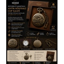 Motosiklet Tasarımlı Antik Köstekli Cep Saati Zincirli Vintage Nostaljik Saat 4,5 Cm