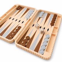 Katlanabilir Tavla Seti 25x22 Cm Kahverengi Krem Seyahat Tavlası Zar Ve Pullar Dahil Taşınabilir Mini Tavla Oyunu
