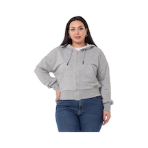 Büyük Beden Kanguru Cepli Kapüşonlu Üç İplik Gri Melanj Sweatshirt-gri Melanj Gri Melanj