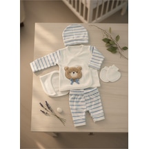 Balbeybi Yenidoğan Ayıcıklı 5 Parça Bebek Hastane Çıkış Seti %100 Pamuk Unisex Kutulu Set Beyaz