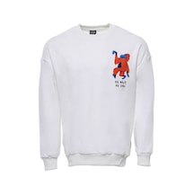 Beyaz Bisiklet Yaka Baskı Detaylı Erkek Sweatshirt - Wessi Siyah