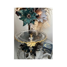 Paşabahçe Yuvarlak Şekilli Gold Yaldızlı Metal Ayaklı Dekoratif Sunumluk Modern Tabak Cam Stand Çok Renkli