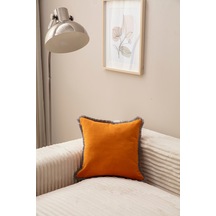 Swita Home Saçaklı Tek Renk 43x43 Kırlent Kılıfı Hardal - Taba - Gri