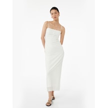 Koton İnce Askılı Fiyonklu Dokulu Bodycon Maxi Elbise Beyaz 5sak80005ek Beyaz
