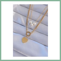 Bşkvirgo 316l Çelik Gold Renk Çift Zincir İnci Detayı Love Kalp Kolye Bsk2026