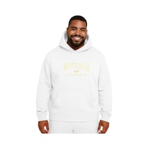 Benroma Monte Carlo Baskılı Büyük Beden Unisex Sweatshırt Beyaz