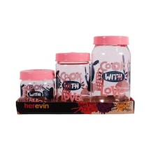 Herevin 139357-810 Desenli Teneke Kutulu Kavanoz Seti 3'lü 425-660-1000 Ml Pembe