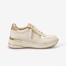 Kemal Tanca Kadın Eva Tabanlı Fermuar Detaylı Bağcıklı Casual Spor & Sneaker Ayakkabı 7015 Krem