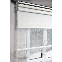 Çiftli Sistem Çizgili Kırık Beyaz Tül + Stor Güneşlik Perdeler