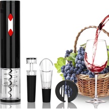 Reedark Şarap Açma Seti - Otomatik Mantar Çekme, Döküm Başlığı Ve Vakum Tıpası İle Pratik Kullanım Siyah